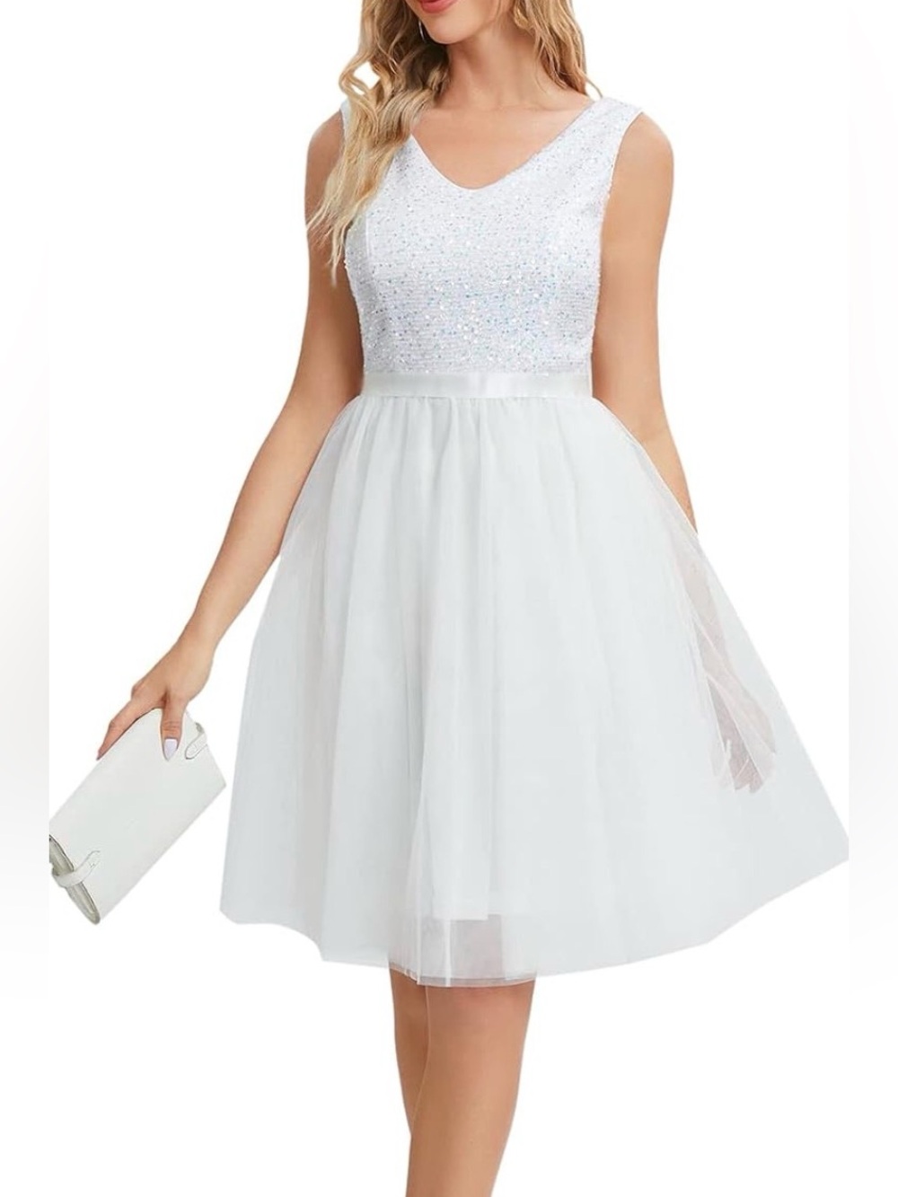 Meetjen Women's Sparkly Sequin Tulle Party Cocktail Dress
White
Large
NEW